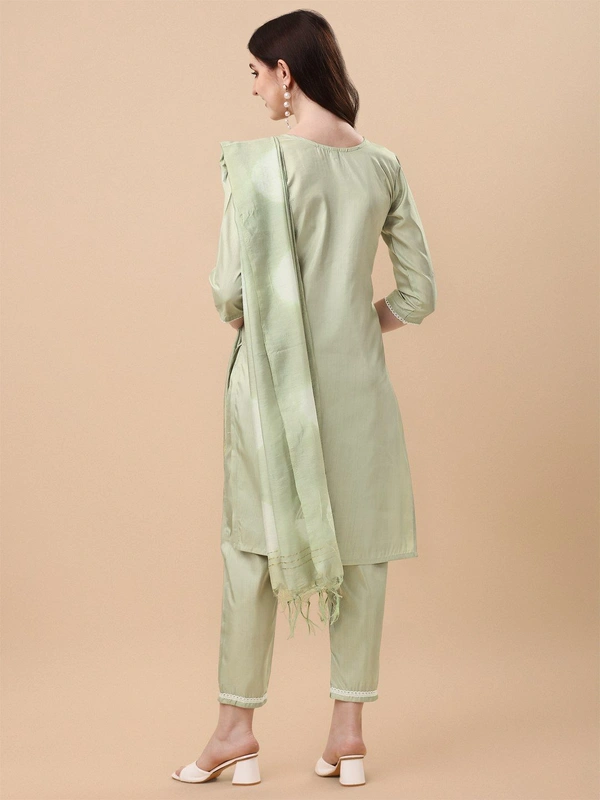 FWVT TRENDIND SOUTH SILK EMBROIDERED KURTI SET - M-38, Pista