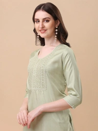 FWVT TRENDIND SOUTH SILK EMBROIDERED KURTI SET - M-38, Pista