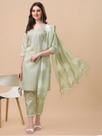 FWVT TRENDIND SOUTH SILK EMBROIDERED KURTI SET - M-38, Pista