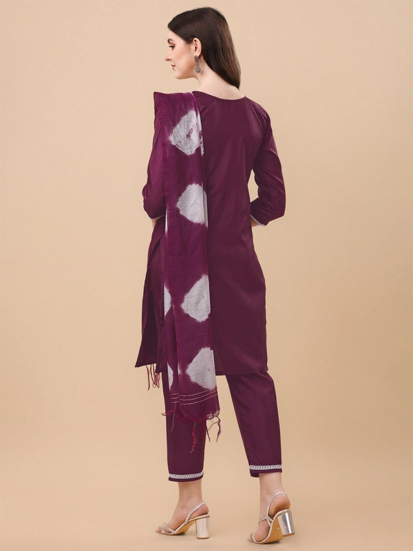 FWVT TRENDIND SOUTH SILK EMBROIDERED KURTI SET - XL-42, Wine