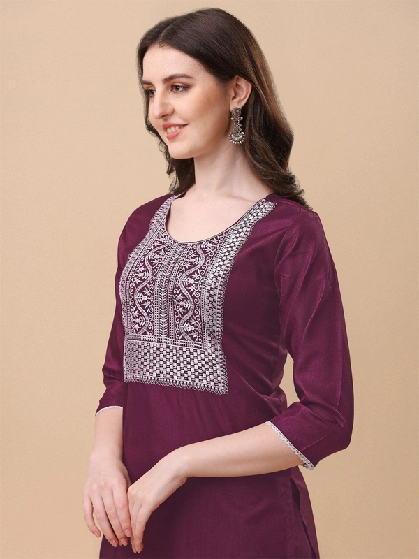 FWVT TRENDIND SOUTH SILK EMBROIDERED KURTI SET - XL-42, Wine
