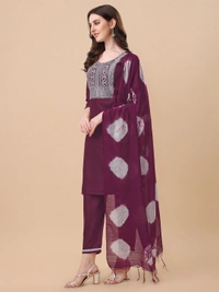 FWVT TRENDIND SOUTH SILK EMBROIDERED KURTI SET - XL-42, Wine