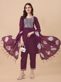 FWVT TRENDIND SOUTH SILK EMBROIDERED KURTI SET - XL-42, Wine