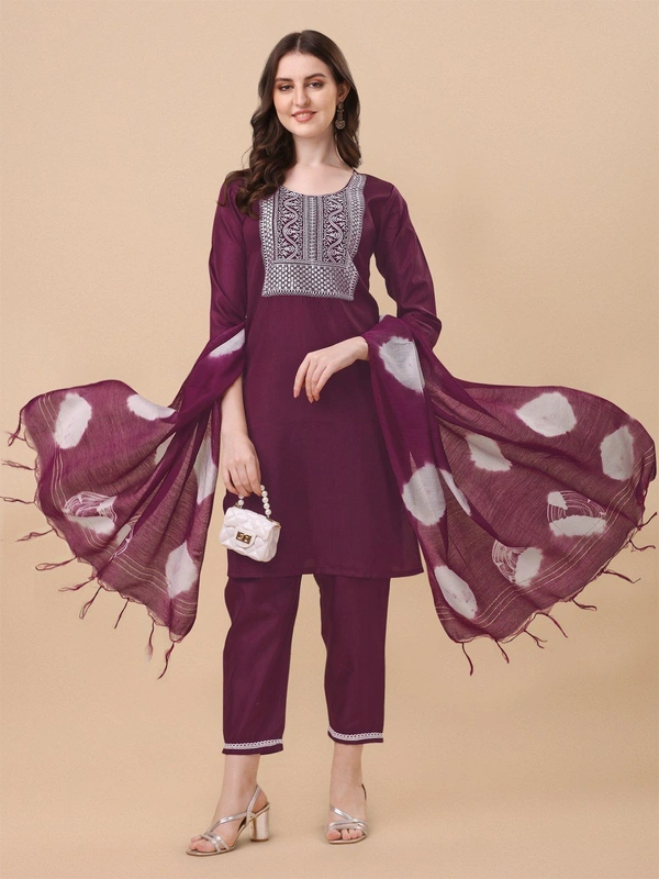 FWVT TRENDIND SOUTH SILK EMBROIDERED KURTI SET - XL-42, Wine