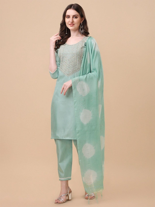 FWVT TRENDIND SOUTH SILK EMBROIDERED KURTI SET - M-38, Aqua