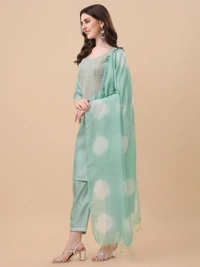 FWVT TRENDIND SOUTH SILK EMBROIDERED KURTI SET - M-38, Aqua