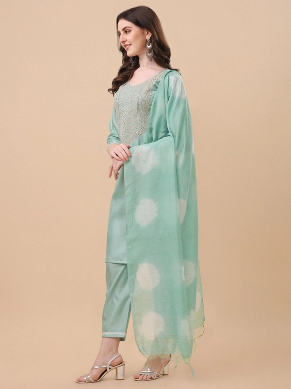 FWVT TRENDIND SOUTH SILK EMBROIDERED KURTI SET - M-38, Aqua