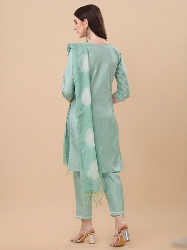 FWVT TRENDIND SOUTH SILK EMBROIDERED KURTI SET - M-38, Aqua