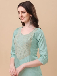 FWVT TRENDIND SOUTH SILK EMBROIDERED KURTI SET - M-38, Aqua