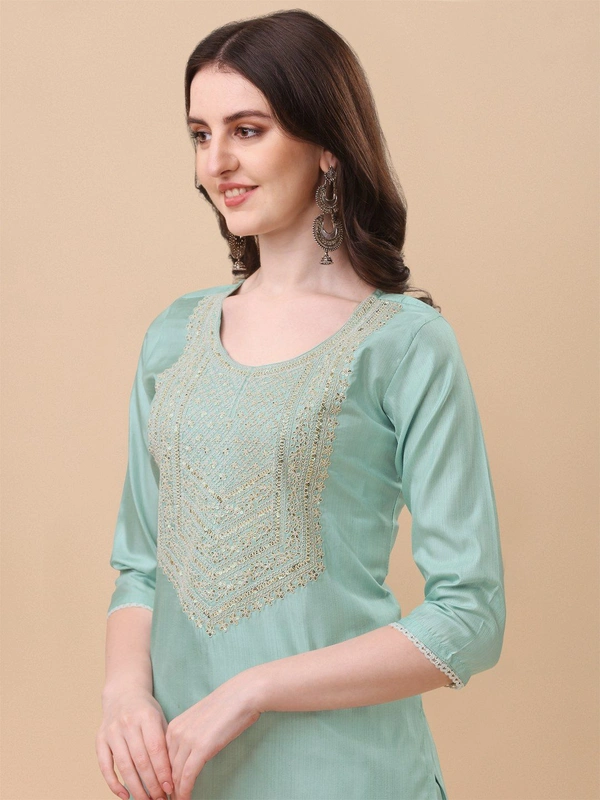 FWVT TRENDIND SOUTH SILK EMBROIDERED KURTI SET - M-38, Aqua