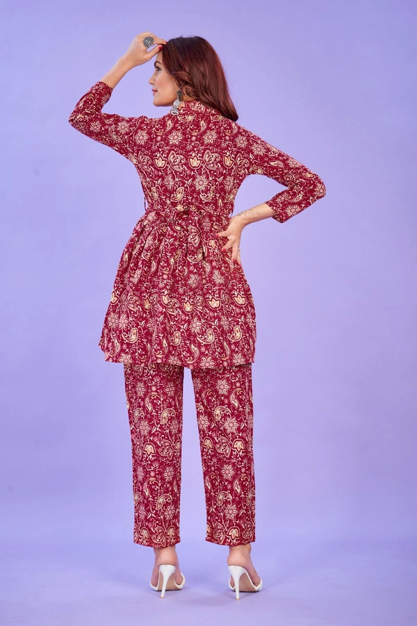 FWVT VERY TRENDING AND COMFORTABLE CO-ORD COTTON PRINTED STE - M-38, Maroon