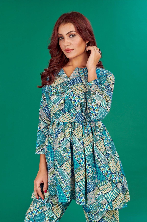 FWVT VERY TRENDING AND COMFORTABLE CO-ORD COTTON PRINTED STE - M-38, Dark Cyan