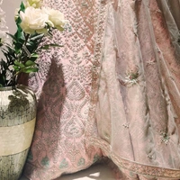 Semi Stitched Lehnga  - 40 waist size, Baby Pink with Sea Green Dupatta