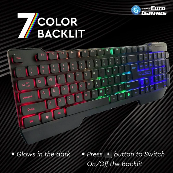 RPM Euro Games Gaming Keyboard and Mouse Combo | 104 Keys with RGB Backlit - Keyboard | Wrist Support - Keyboard | Laser Carved Keycaps | 4 Level DPI Function - Mouse | 7 Color RGB - Mouse | 6 Buttons