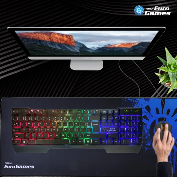 RPM Euro Games Gaming Keyboard and Mouse Combo | 104 Keys with RGB Backlit - Keyboard | Wrist Support - Keyboard | Laser Carved Keycaps | 4 Level DPI Function - Mouse | 7 Color RGB - Mouse | 6 Buttons