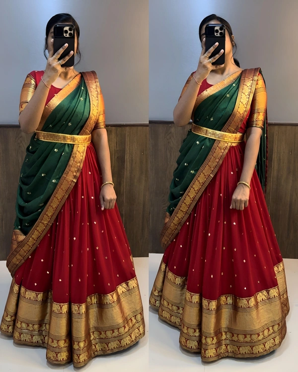 Red Lehenga  - Free Size, Red