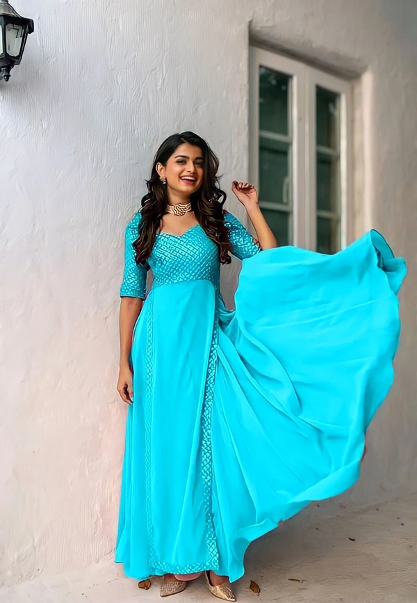Sequance Embroidered Gown - M, Teal