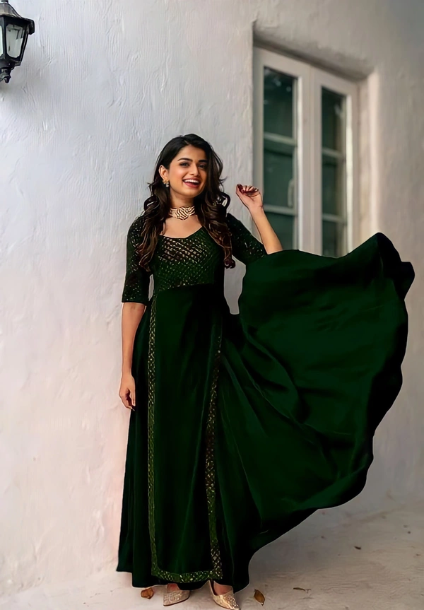 Sequance Embroidered Gown - M, Teal
