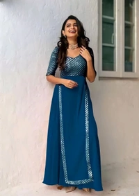 Sequance Embroidered Gown - M, Teal