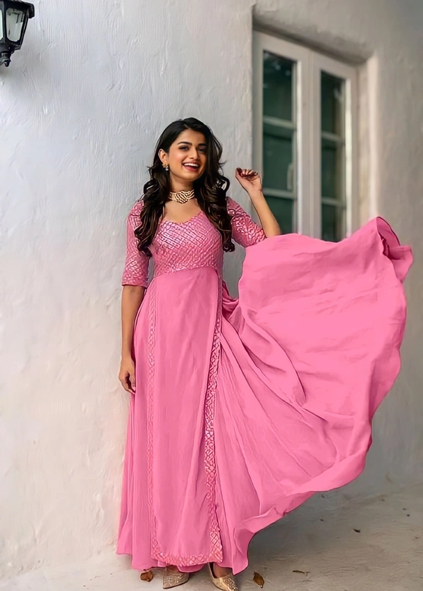 Sequance Embroidered Gown - 3XL, Sky Blue