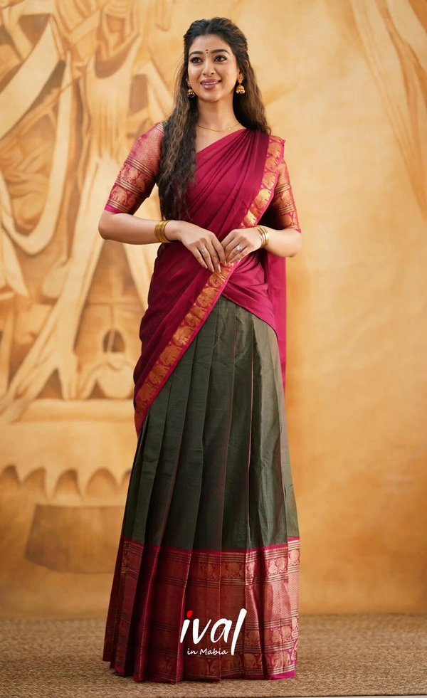 South Indian Traditional Half Saree - Semi Stitched, Teal