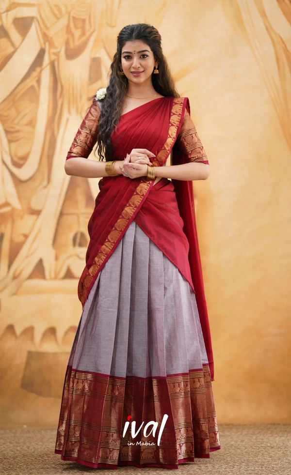 South Indian Traditional Half Saree - Semi Stitched, Teal