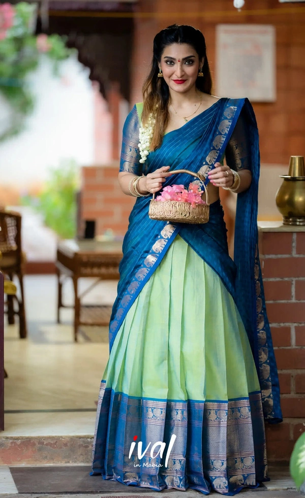 South Indian Traditional Half Saree - Semi Stitched, Teal