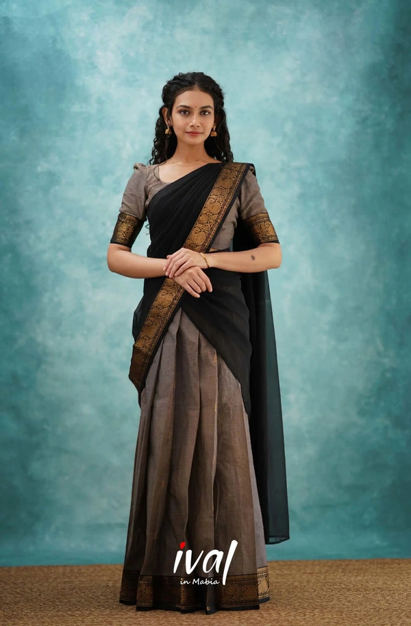 South Indian Traditional Half Saree - Unstitched, Orange & Voilet