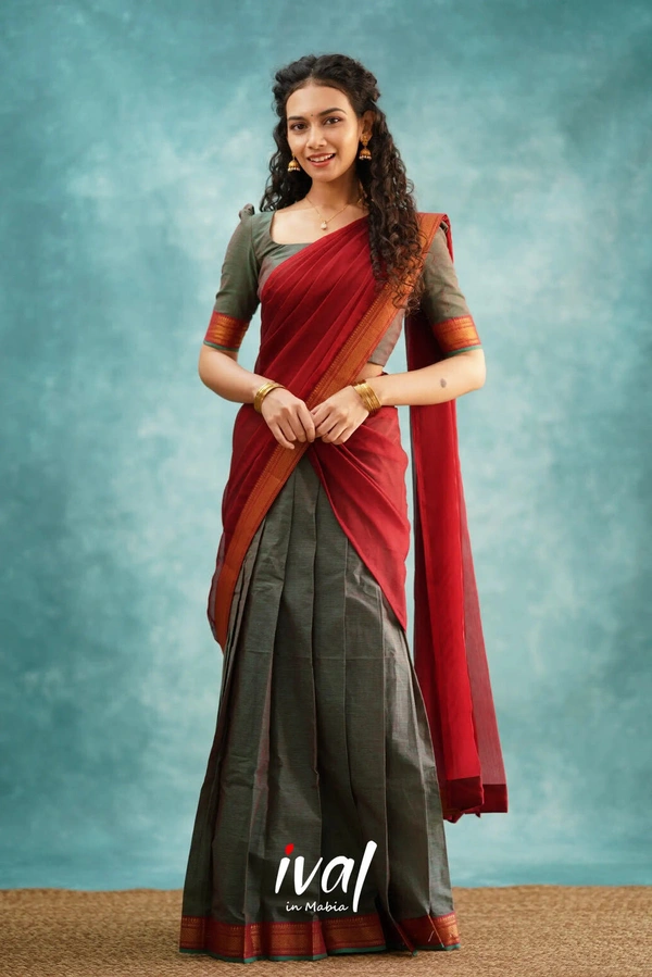 South Indian Traditional Half Saree - Unstitched, Orange & Voilet