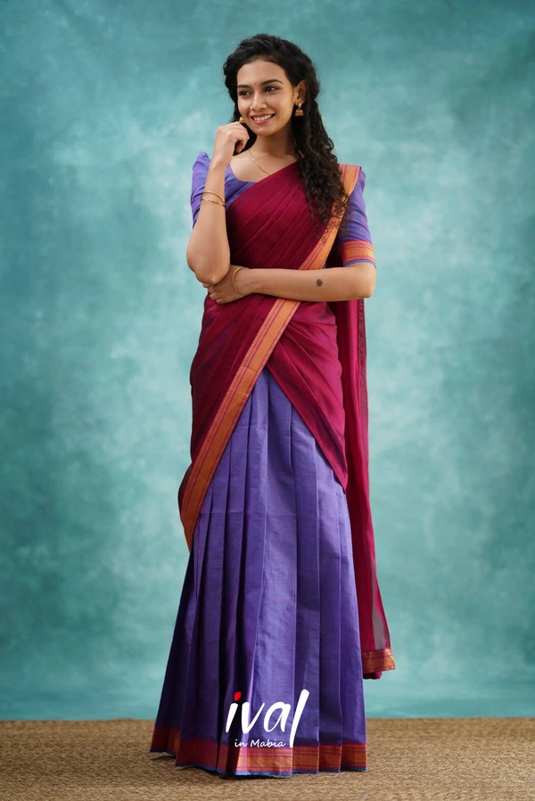 South Indian Traditional Half Saree - Unstitched, Orange & Voilet
