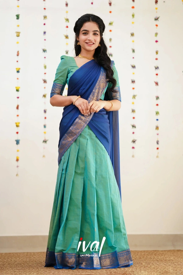 South Indian Traditional Half Saree - Unstitched, Orange & Voilet