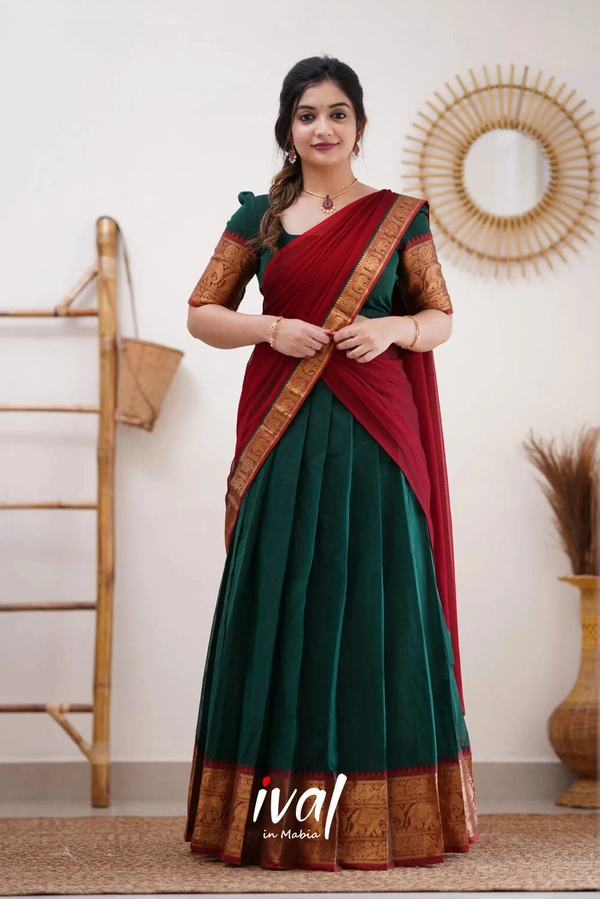 South Indian Traditional Half Saree - Semi Stitched, Violet & Razzle Dazzle Rose