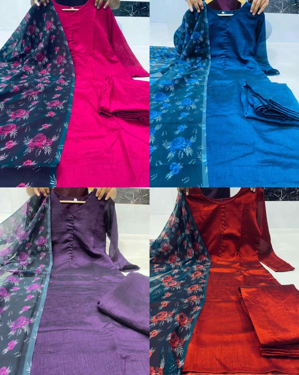 Launching New Kurti Pant Dupatta Set - L, Red