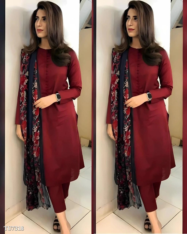 Launching New Kurti Pant Dupatta Set - 2XL, Red