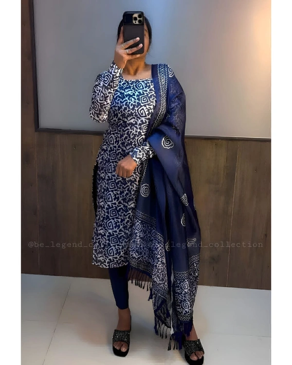 Trendy Kurti Dupatta & Pant Set - XL, Navy Blue