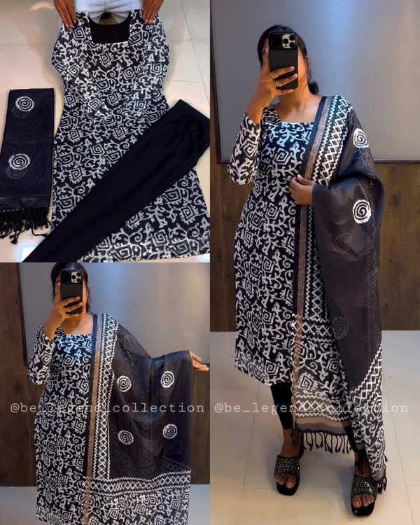 Trendy Kurti Dupatta & Pant Set - XL, Navy Blue