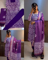 Trendy Kurti Dupatta & Pant Set - XL, Navy Blue