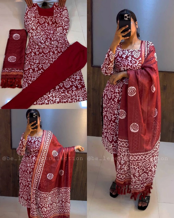 Trendy Kurti Dupatta & Pant Set - XL, Navy Blue