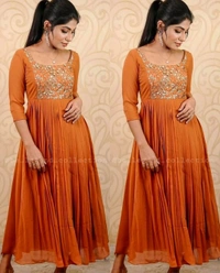 DESIGNER EMBOIDERY ETHNIC WEAR GOWNS - S, Pink