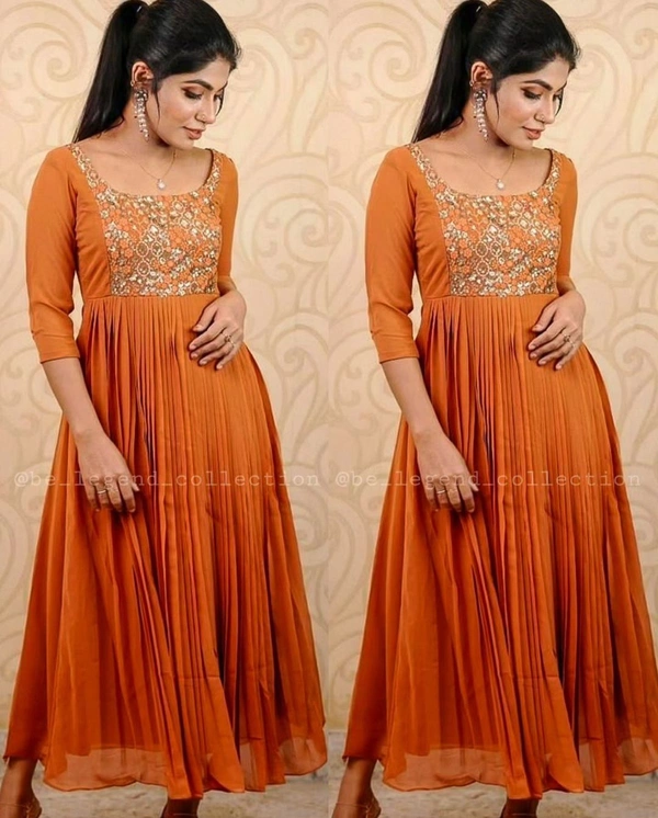 DESIGNER EMBOIDERY ETHNIC WEAR GOWNS - S, Pink