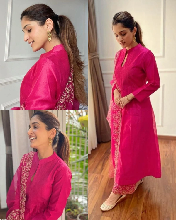Trendy Embroidery Work Gown - L