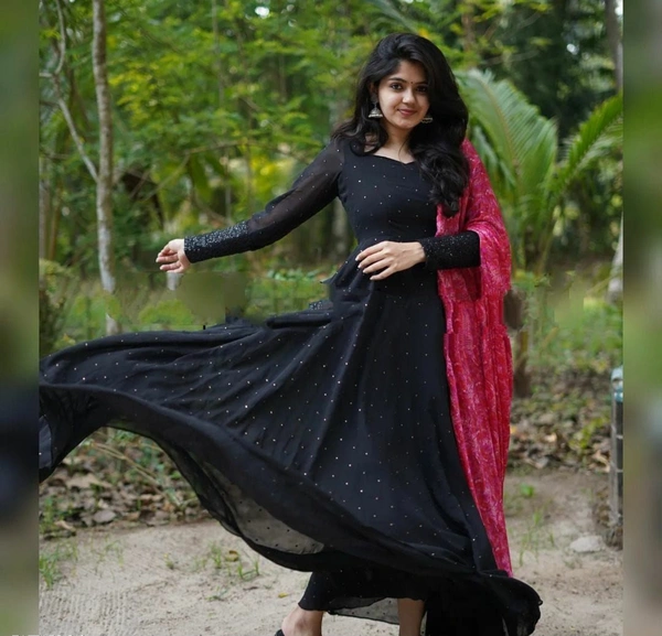 New party wear Embroidery work gown with digital printed dupatta - XL