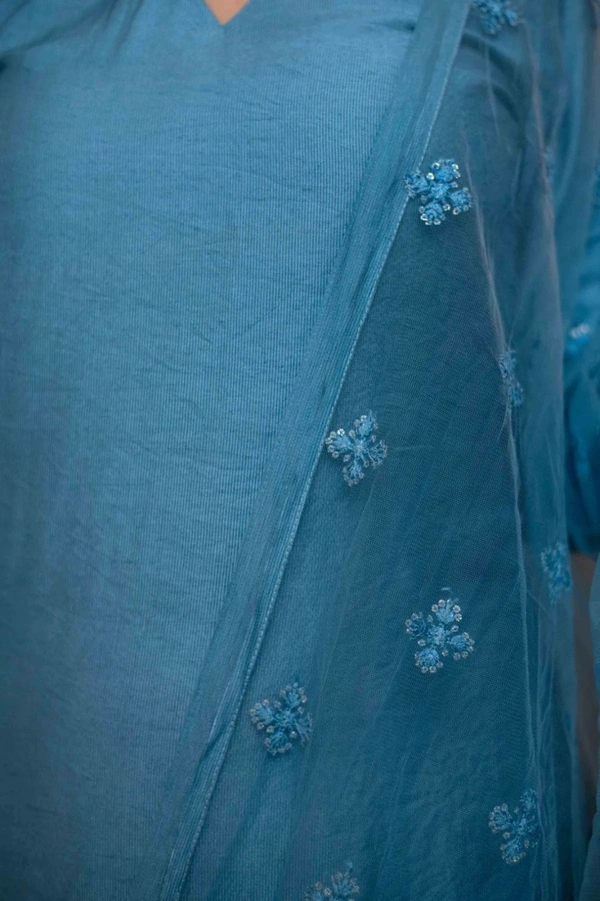 Pure Chiffon Petrol Color Plain Designer Kurta Set - L