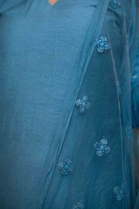 Pure Chiffon Petrol Color Plain Designer Kurta Set - 2XL