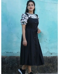 Designer Flower Printed Dress  - L