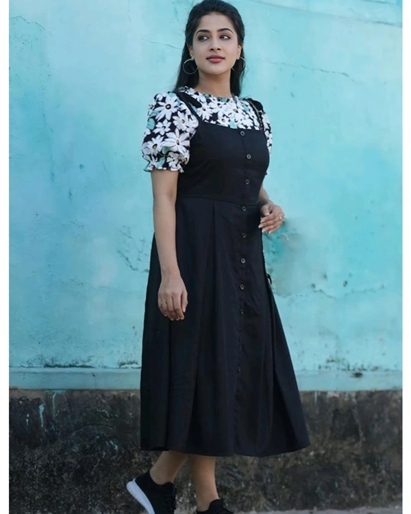 Designer Flower Printed Dress  - L