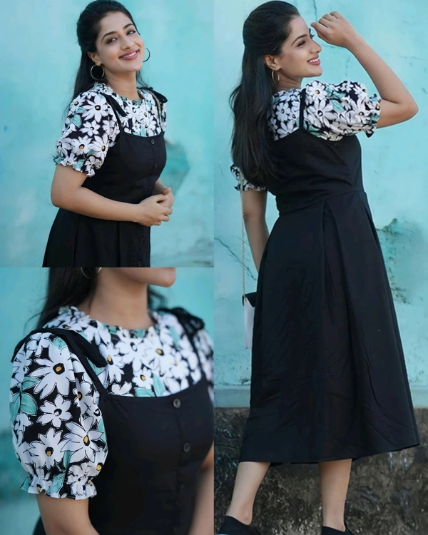 Designer Flower Printed Dress  - 2XL