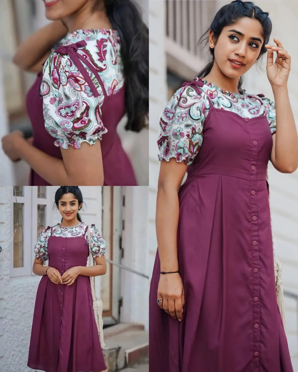 Designer Flower Printed Dress  - S