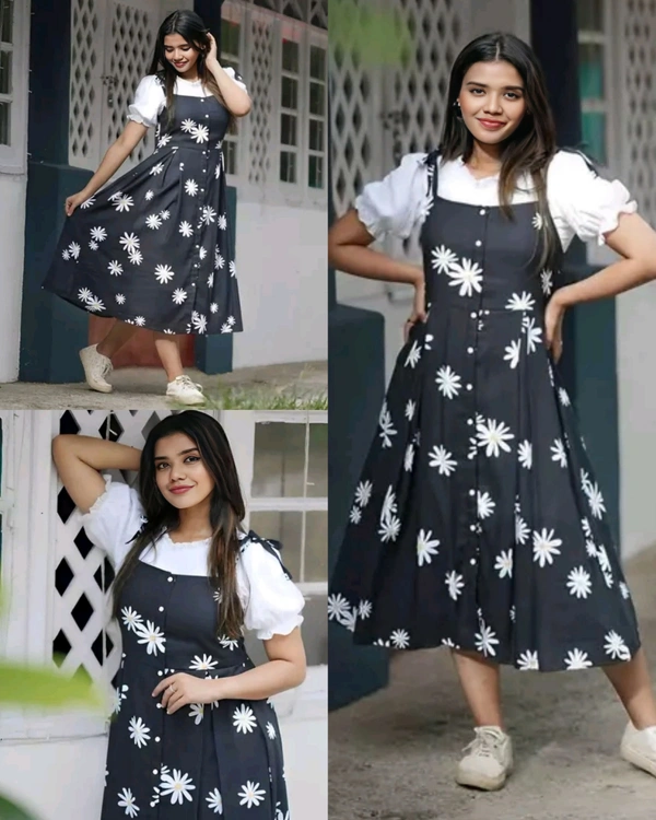 Designer Flower Printed Dress  - M