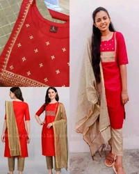Daily Wear Kurta Set - Red, XS